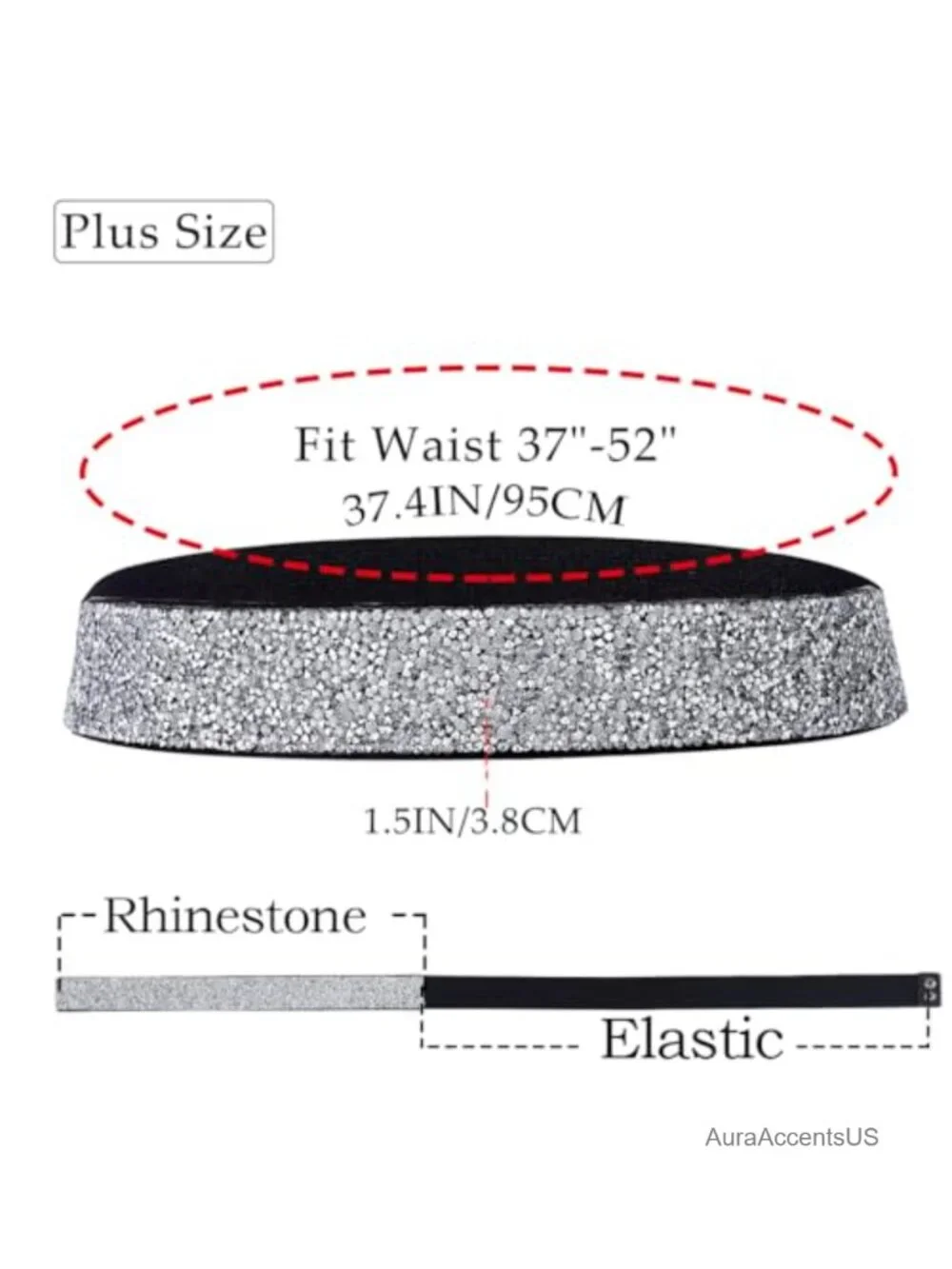 Rhinestone Stretch Waist Belt for Dress Formal PU Leather Silver
